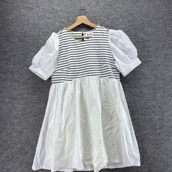 New &Merci Dress Women L Large White Striped Shift Short Lined Short Sleeve - Picture 3 of 12